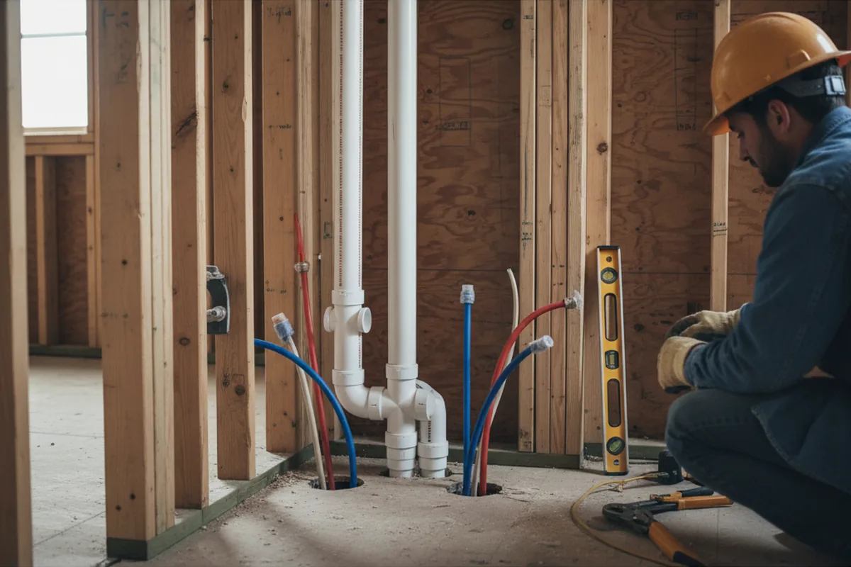 Drain and supply rough-in during Leak Detection in Overton